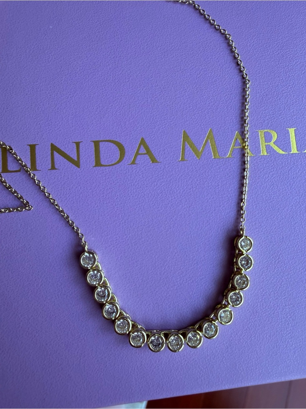 Melinda Maria Gold Bezel Tennis Necklace Crystal Adjustable Dainty - Picture 8 of 10